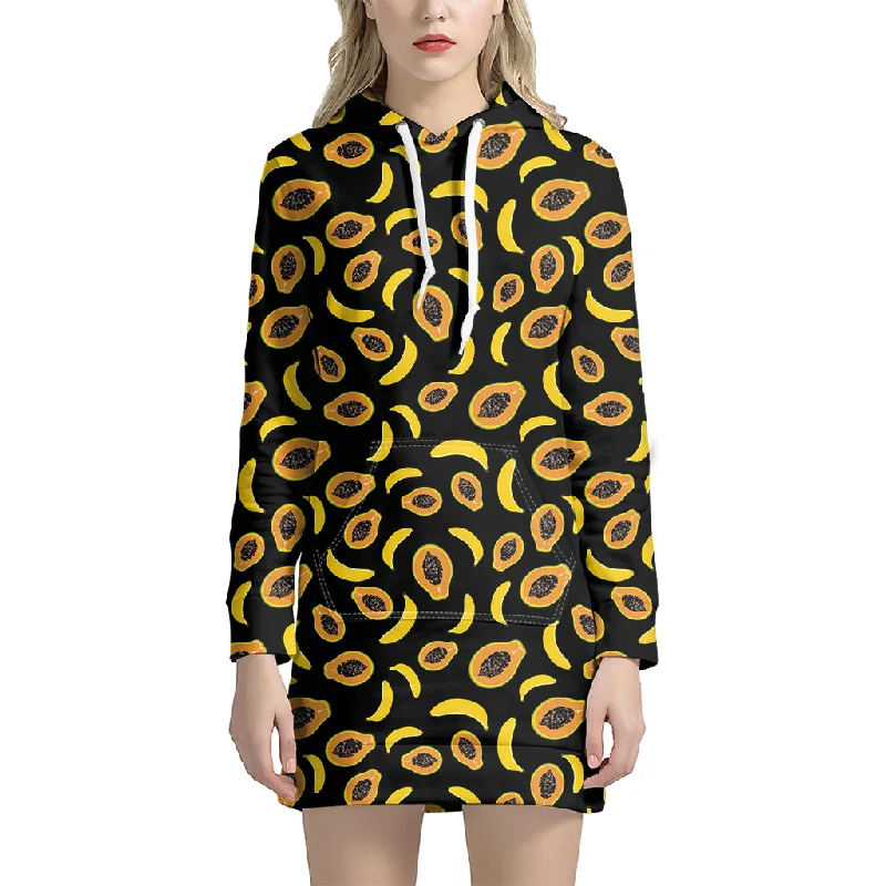 Papaya And Banana Pattern Print Pullover Hoodie Dress