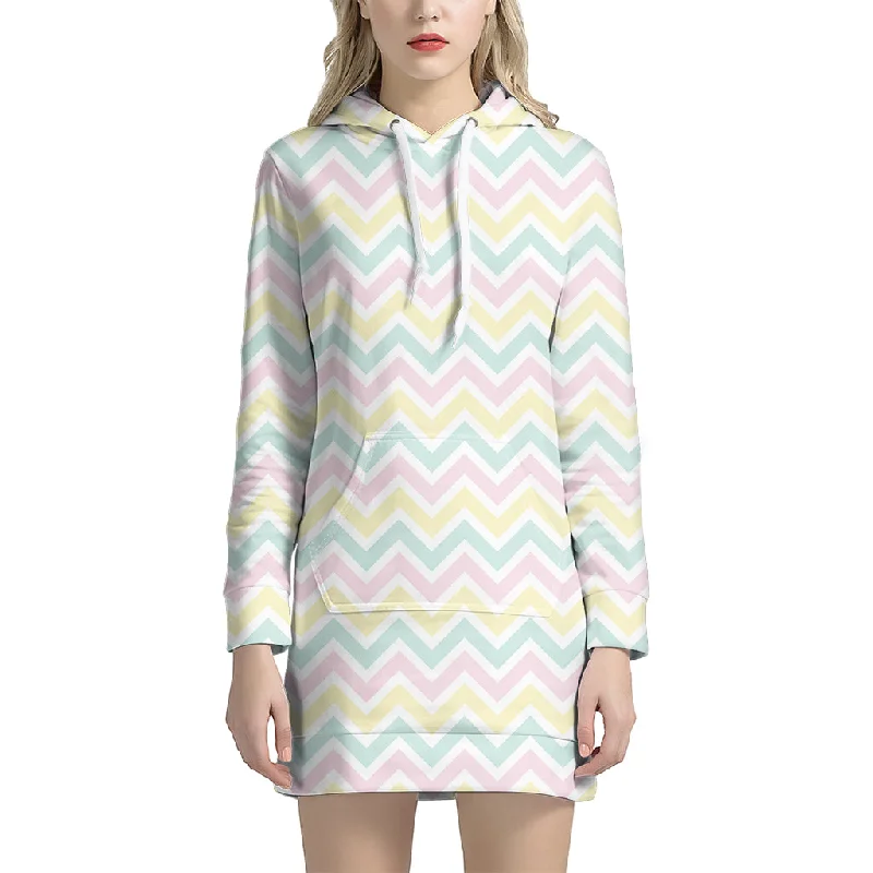 Pastel Chevron Pattern Print Pullover Hoodie Dress