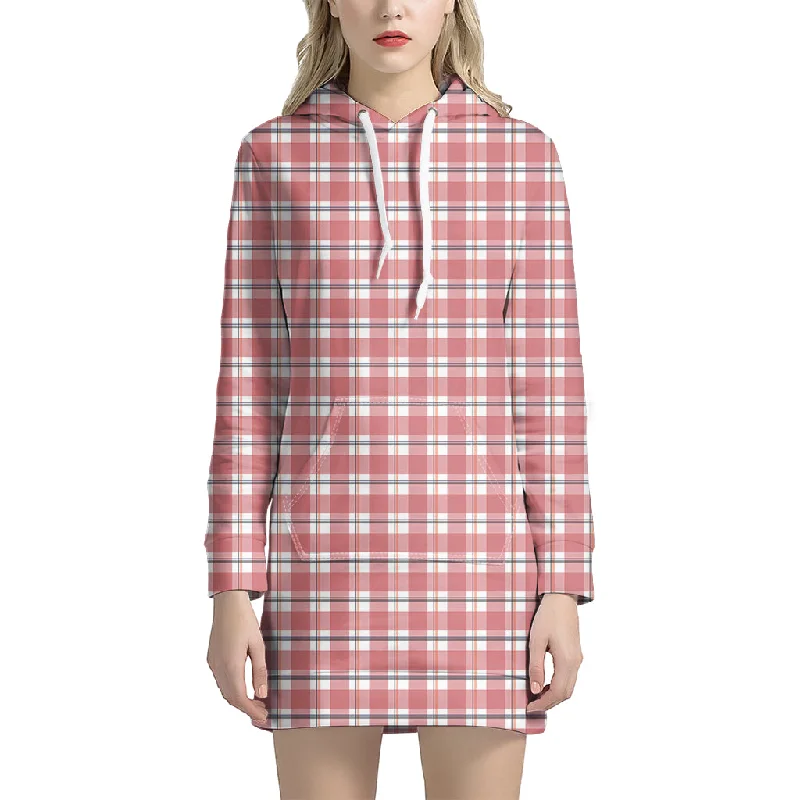 Pastel Madras Pattern Print Pullover Hoodie Dress
