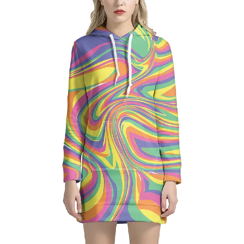 Pastel Rave Print Pullover Hoodie Dress