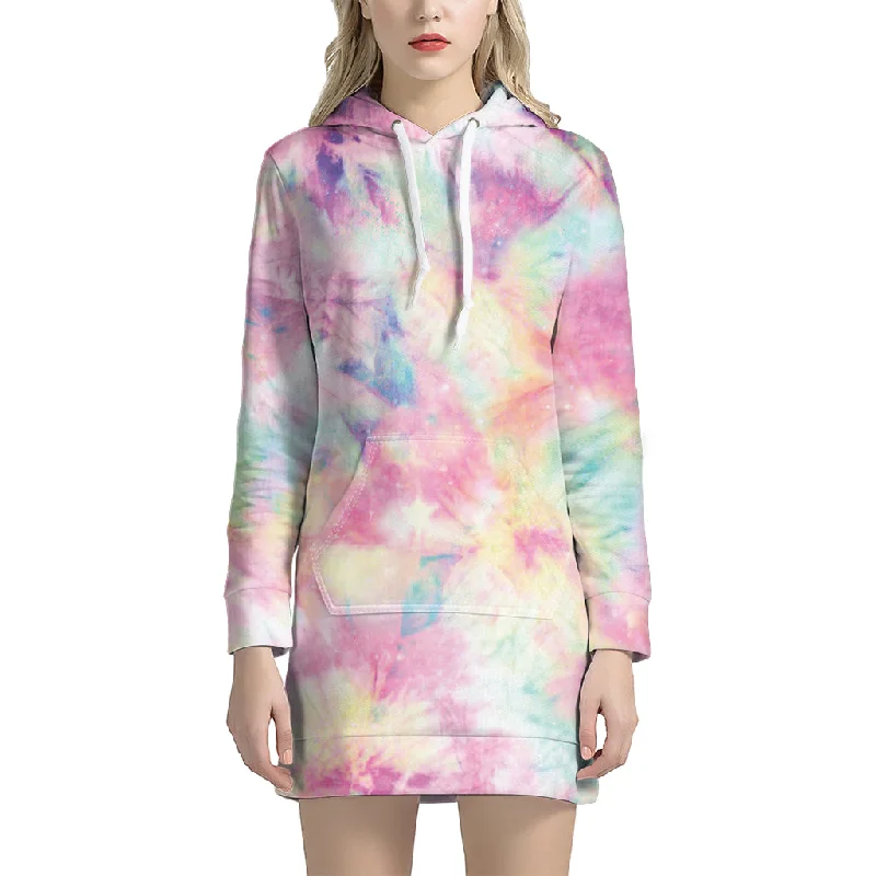 Pastel Tie Dye Print Pullover Hoodie Dress