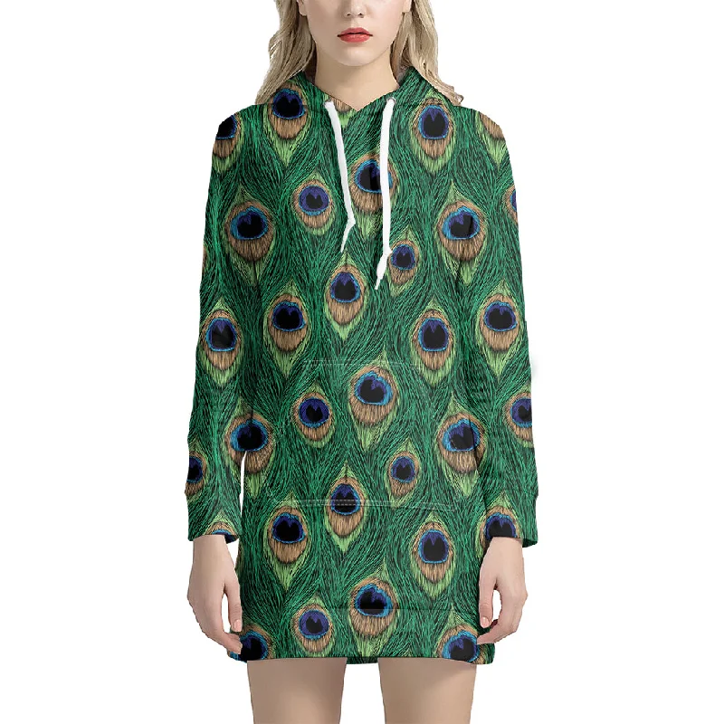 Peacock Tail Pattern Print Pullover Hoodie Dress