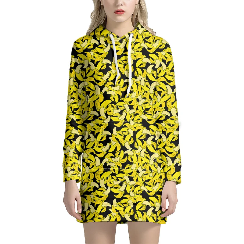 Peeled Banana Pattern Print Pullover Hoodie Dress