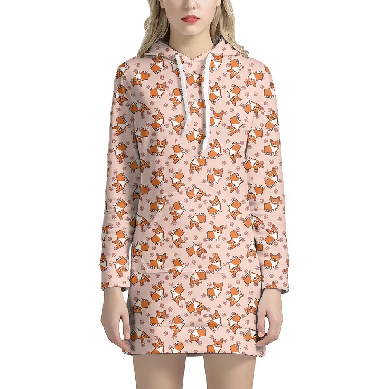 Pembroke Welsh Corgi Pattern Print Pullover Hoodie Dress