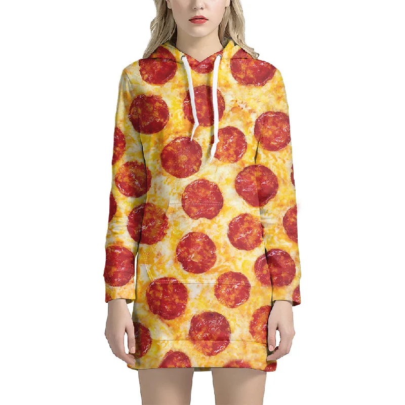 Pepperoni Pizza Print Pullover Hoodie Dress