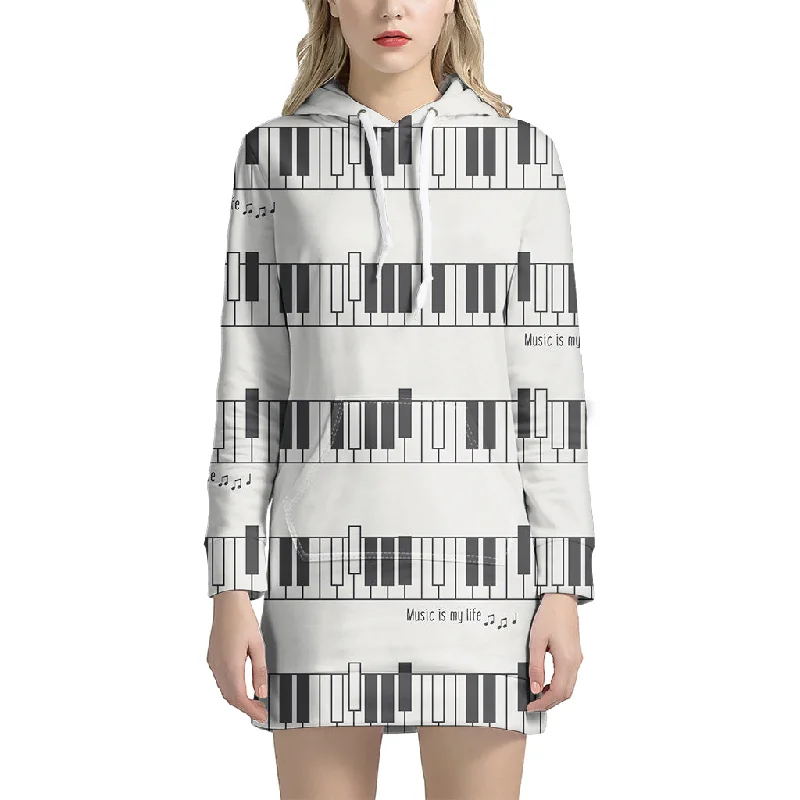 Piano Pattern Print Pullover Hoodie Dress