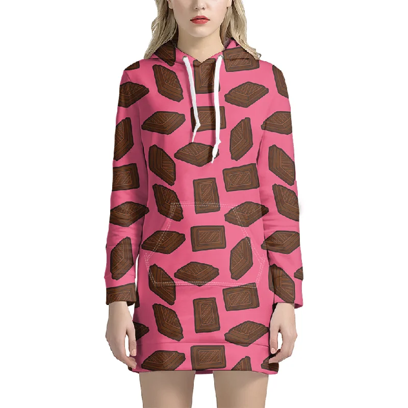 Pieces of Chocolate Pattern Print Pullover Hoodie Dress