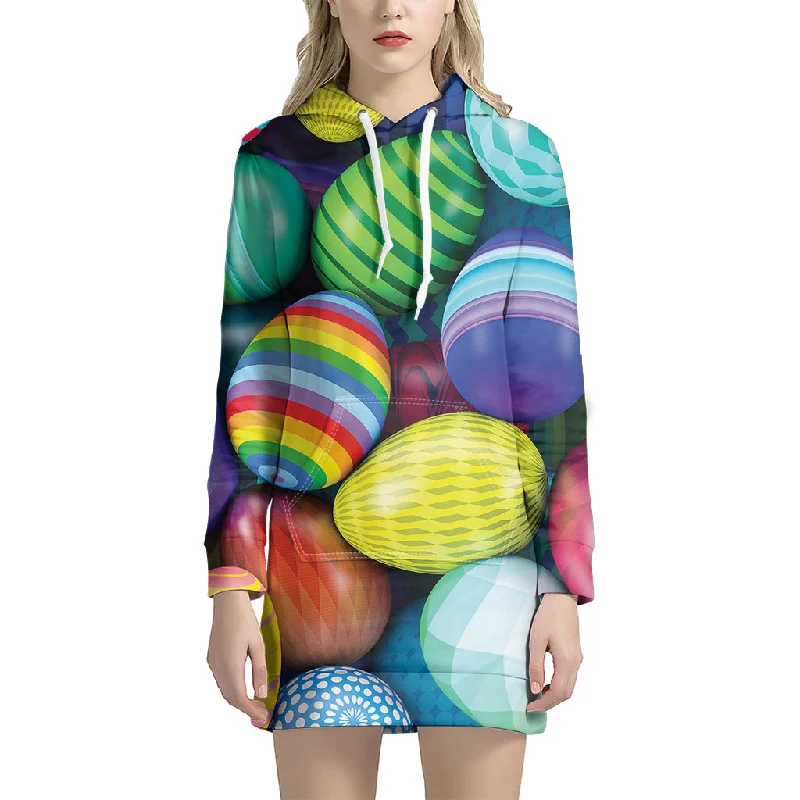 Pile Of Colorful Easter Eggs Print Pullover Hoodie Dress