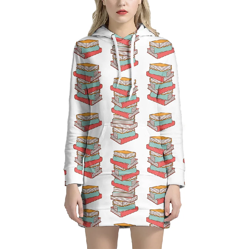 Pile Of Reading Books Pattern Print Pullover Hoodie Dress