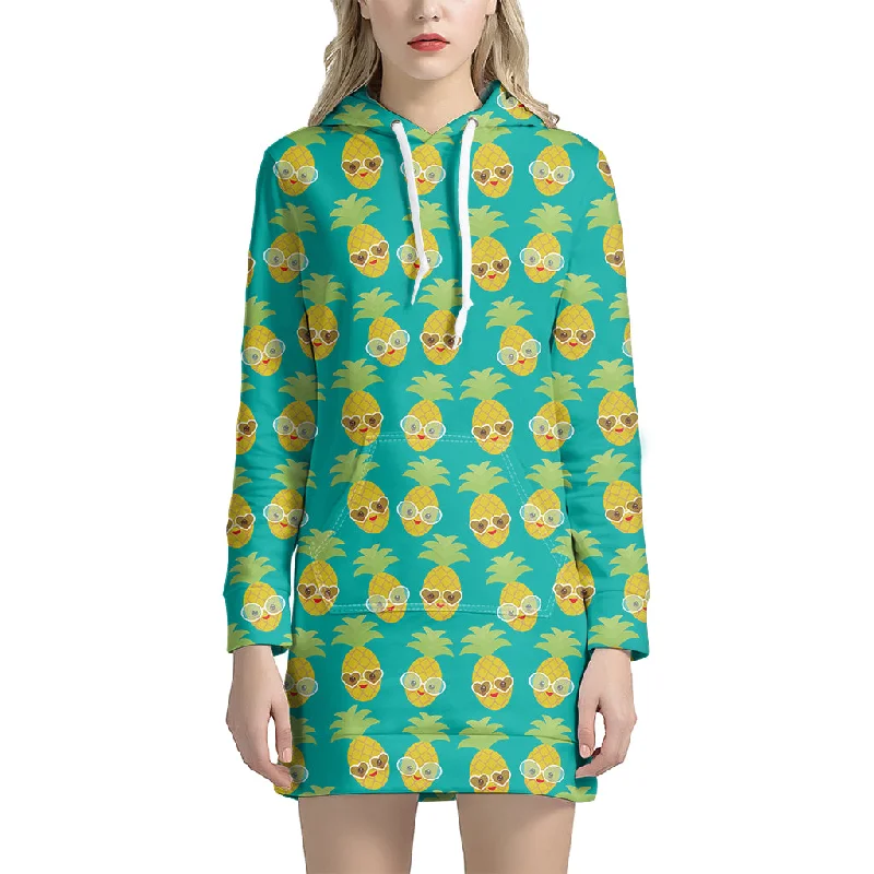 Pineapple Emoji Pattern Print Pullover Hoodie Dress