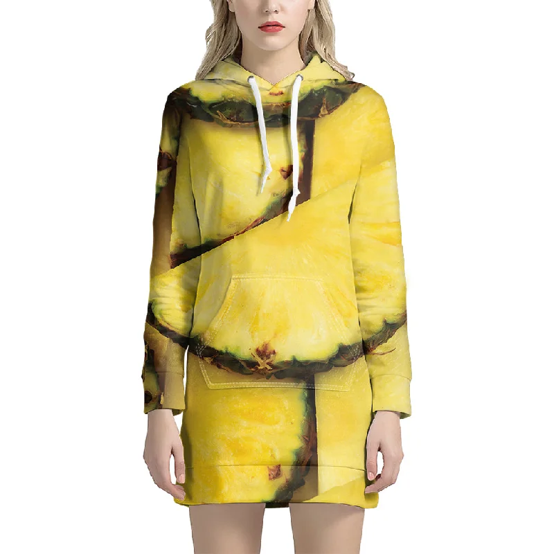 Pineapple Slices Print Pullover Hoodie Dress