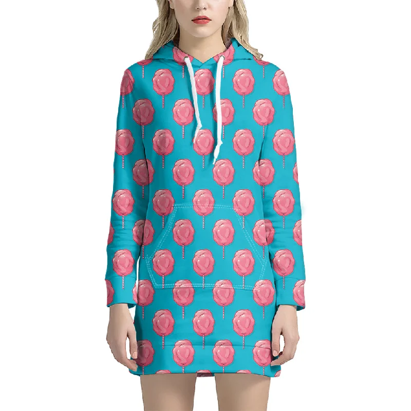 Pink And Blue Cotton Candy Pattern Print Pullover Hoodie Dress