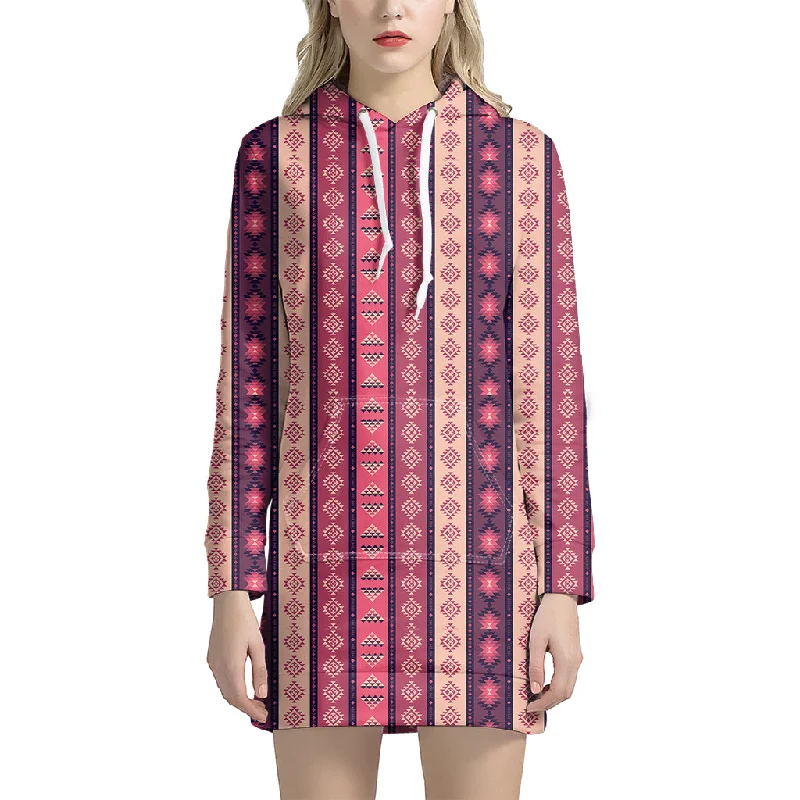 Pink And Purple Southwestern Print Pullover Hoodie Dress