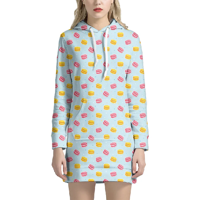 Pink And Yellow Macaron Pattern Print Pullover Hoodie Dress