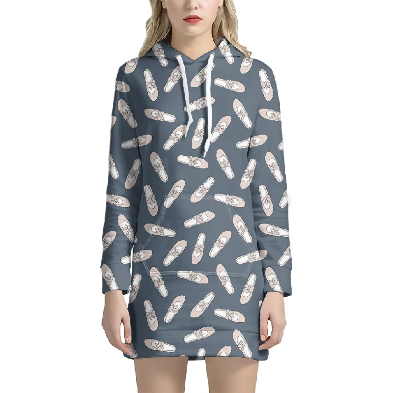 Pink Ballet Shoes Pattern Print Pullover Hoodie Dress