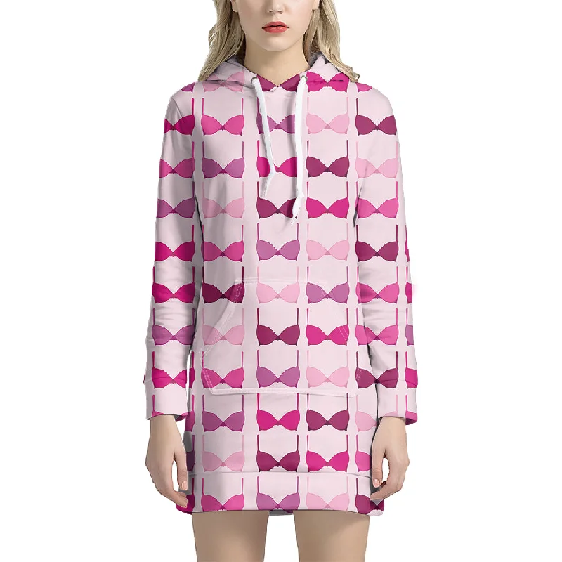 Pink Bra Breast Cancer Pattern Print Pullover Hoodie Dress