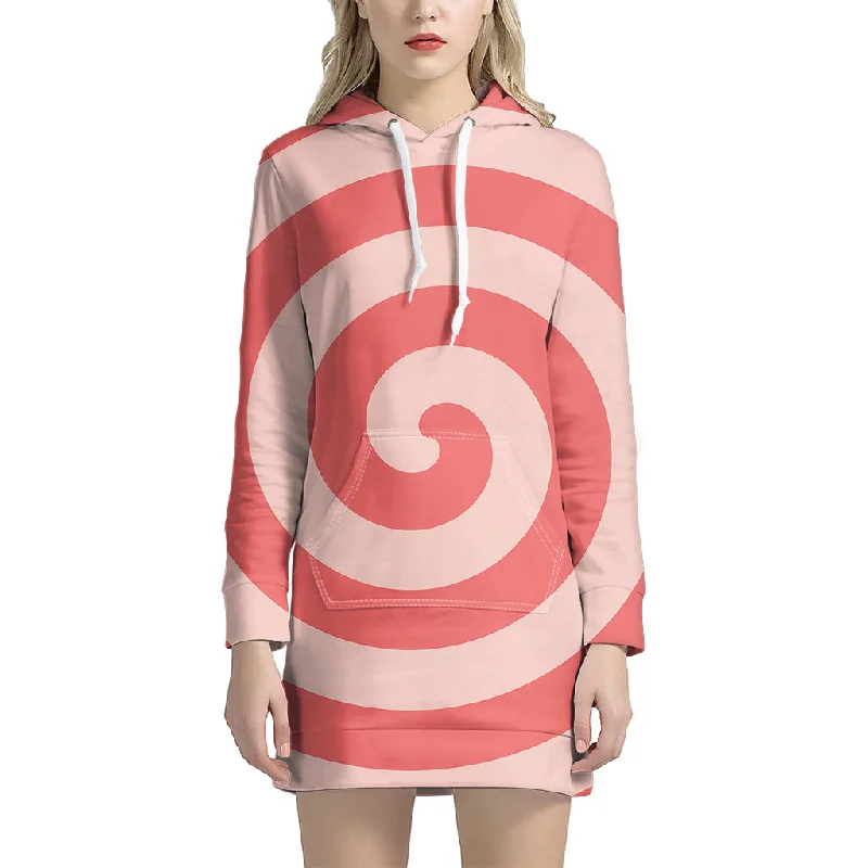 Pink Circle Swirl Print Pullover Hoodie Dress
