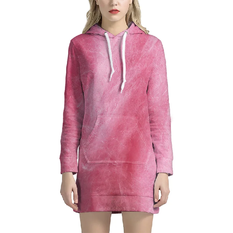 Pink Cotton Candy Print Pullover Hoodie Dress