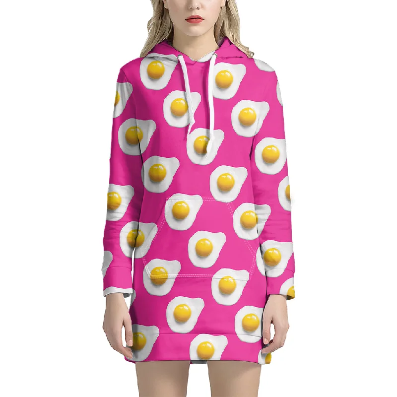 Pink Fried Eggs Pattern Print Pullover Hoodie Dress