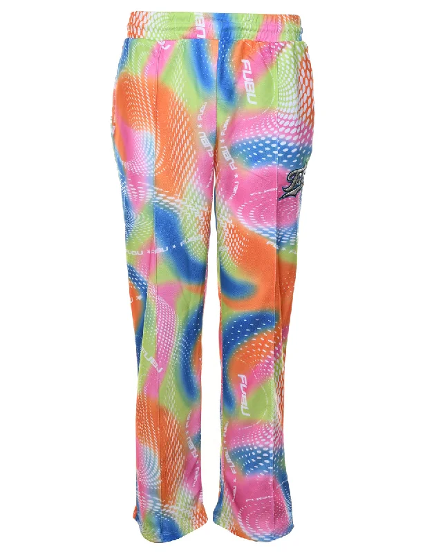 Psychedelic Print Multi-Colour Track Pants - W30 L30 Casual Wide Pants