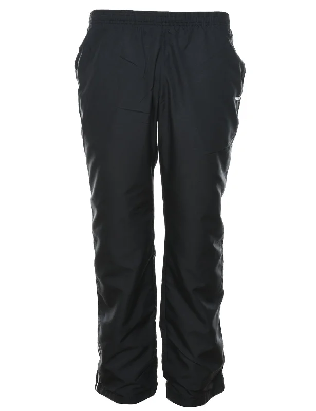 Reebok Black Track Pants - W28 L30 Relaxed High-Waist Trousers