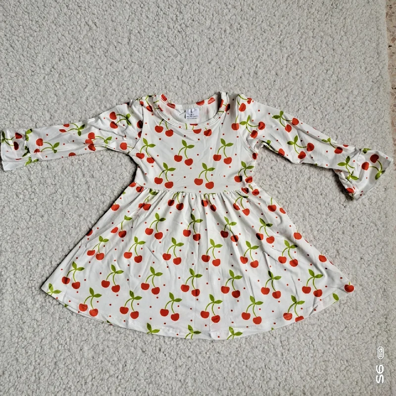 RTS NO MOQ SALES  G4-12-7* Orange cherry white long-sleeved dress