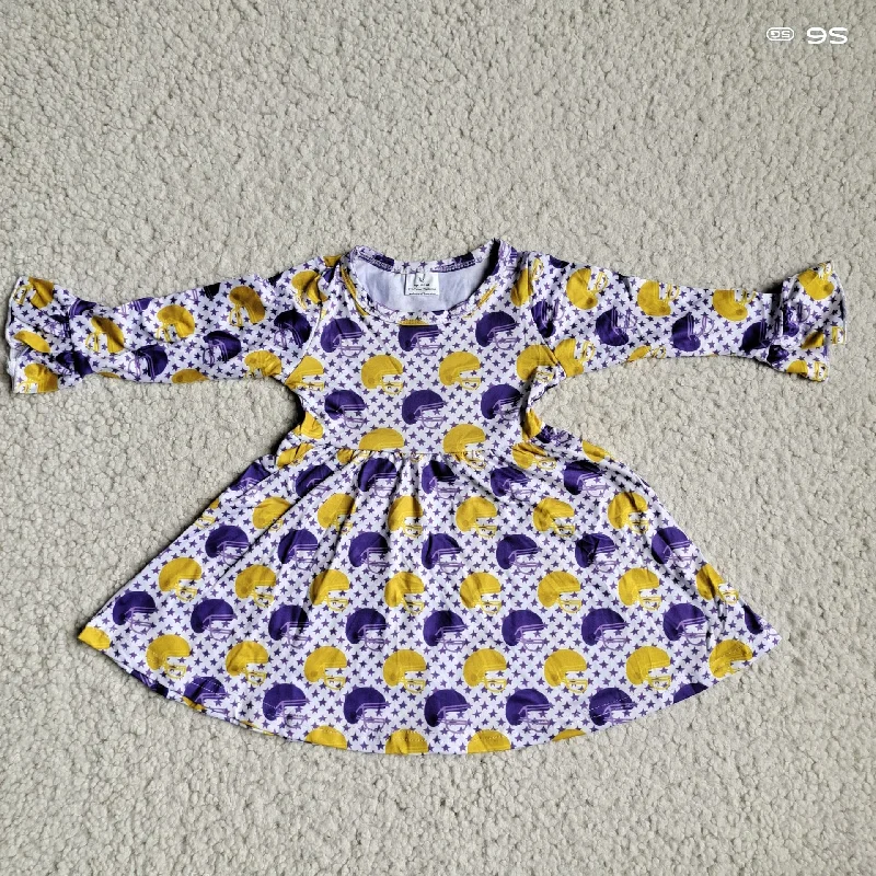 RTS NO MOQ SALES  G4-12-7- Purple and yellow ice hockey cap and star long-sleeved dress