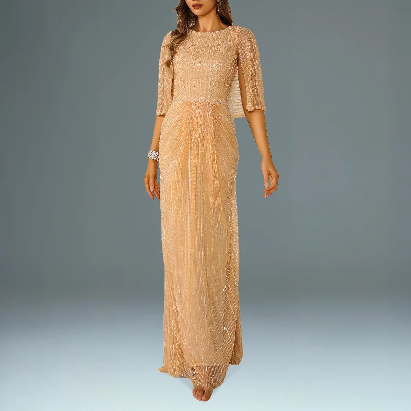 Sequins Boat Neck Long 
Column Dress