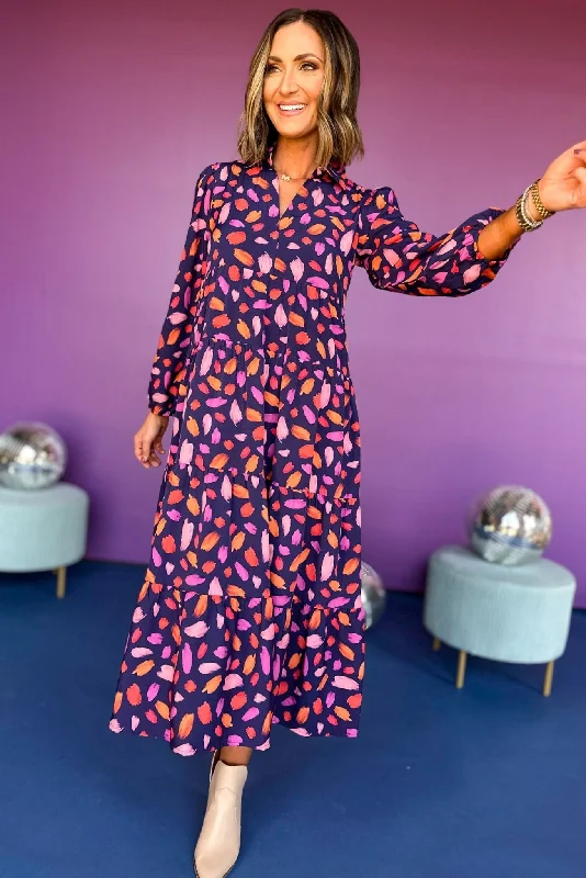 SSYS The Emery Dress In Navy Brush Print