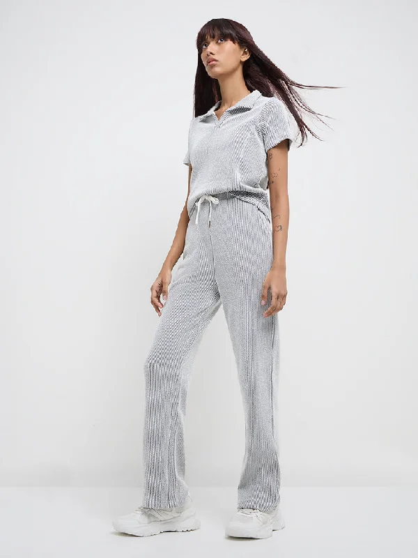 Studiofit Black & White High-Rise Cotton Blend Track Pants Lightweight Linen Pants