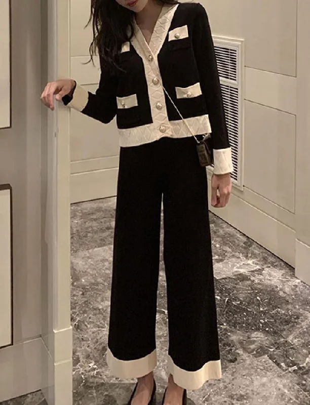 Two Piece Casual Knitted Wide Leg Pants Co Ord Sets Casual Lounge Pants