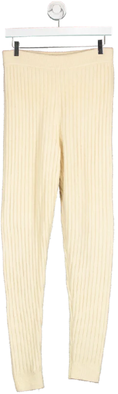Weekend Stories Beige Cosy Knit Ribbed Pants UK S Cozy Full-Length Pants