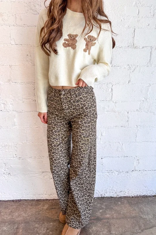Wide Leg Leopard Pants Cozy Maternity Pants
