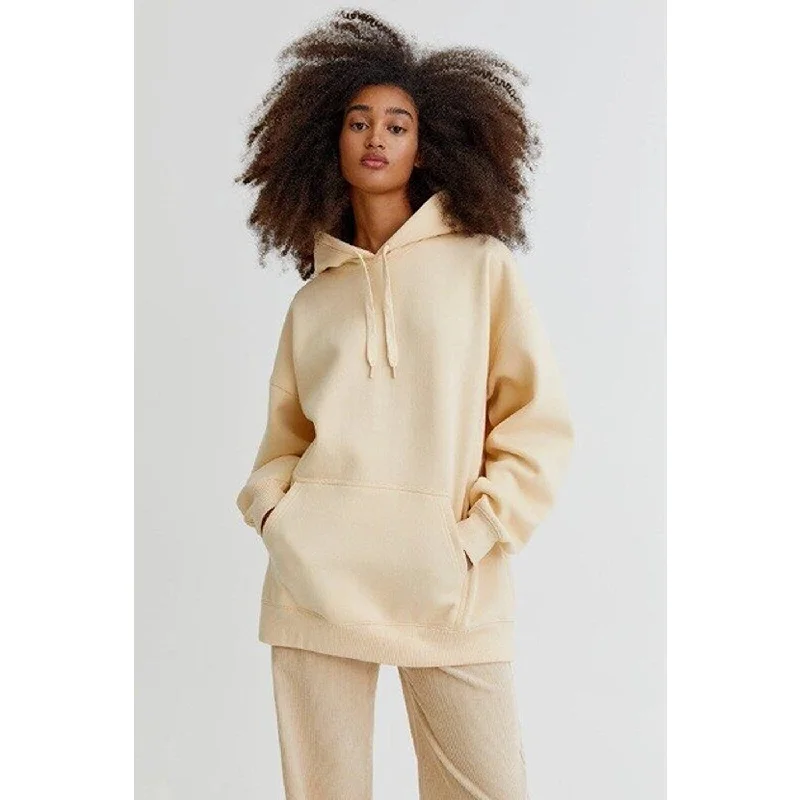 Beige Basic Oversized Hoodie Hoodie with Velcro Closure Adjustable Secure