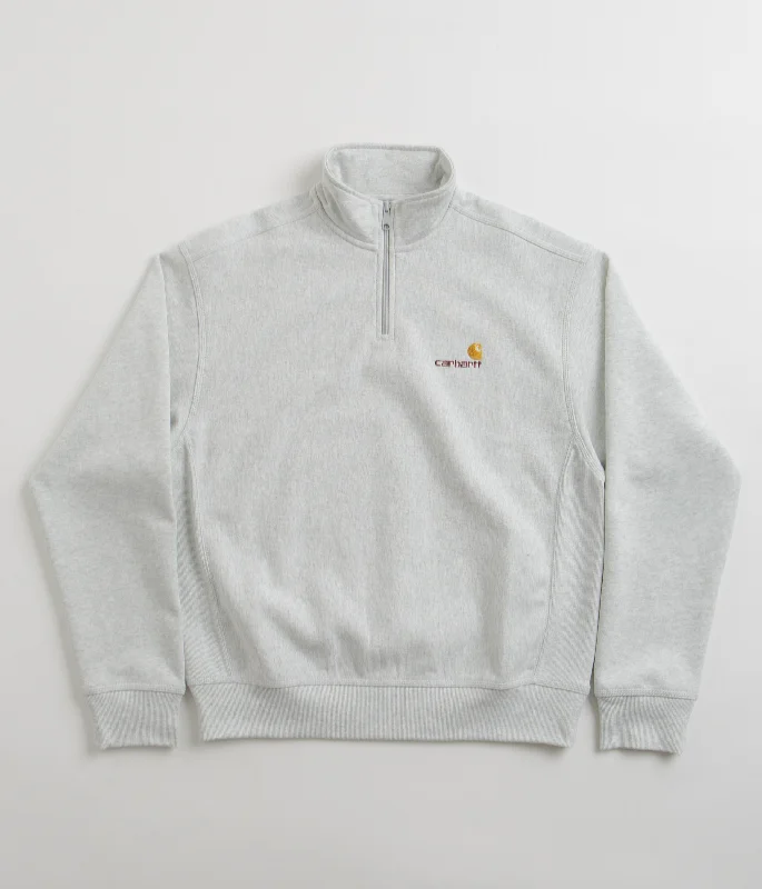 Carhartt Half Zip American Script Sweatshirt - Ash Heather Hoodie with Logo Branding Identity Carhartt Half Zip American Script Sweatshirt - Ash Heather Hoodie with Logo Branding Identity