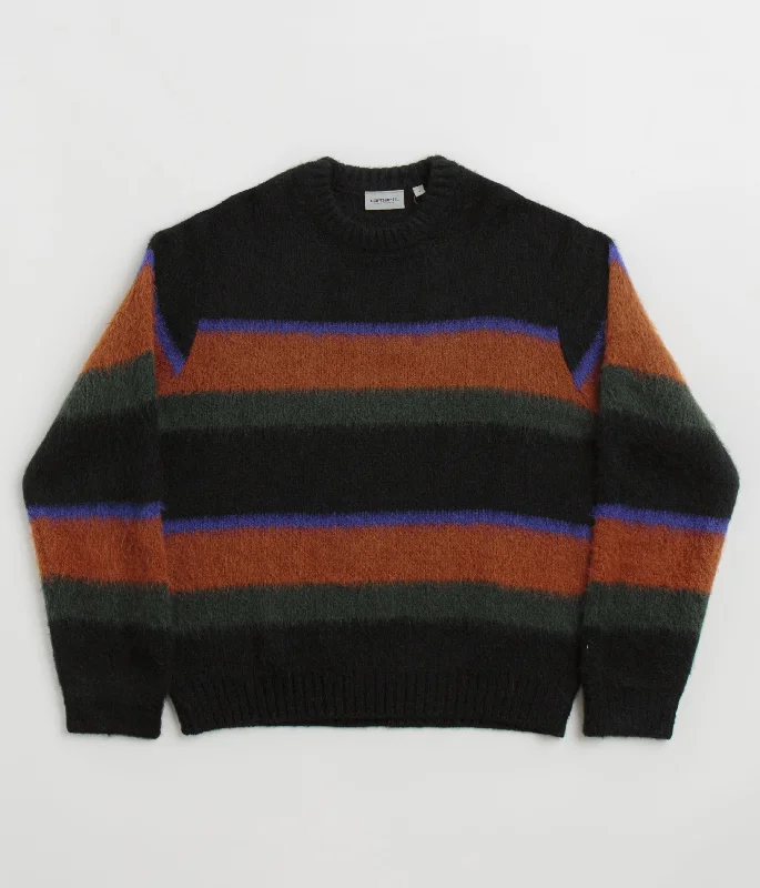 Carhartt Merton Crewneck Sweatshirt - Sundling Stripe / Deep Hamilton Brown Hoodie with Raw Hem Edgy Unfinished Carhartt Merton Crewneck Sweatshirt - Sundling Stripe / Deep Hamilton Brown Hoodie with Raw Hem Edgy Unfinished