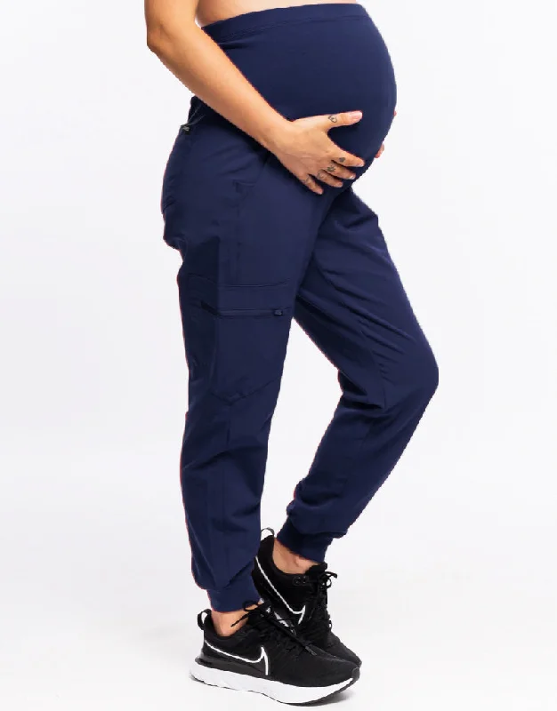 Essential Maternity Jogger Scrub Pants - True Navy High-Waist Trousers