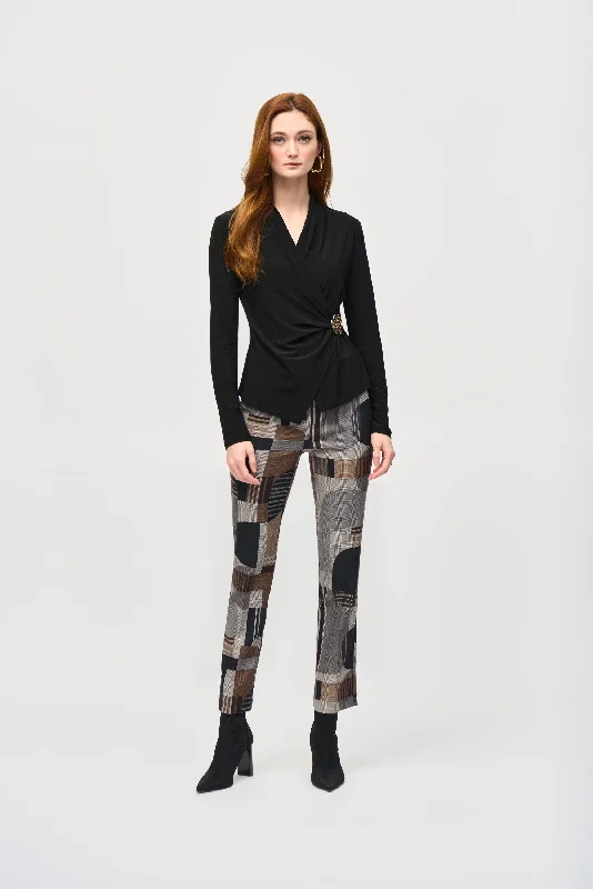Joseph Ribkoff Jacquard Abstract Print Straight Pull-On Pant Casual Wide Pants