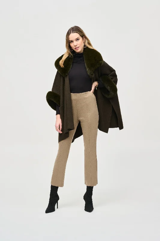 Joseph Ribkoff Scuba Suede Flared Pants Stylish Paperbag Waist Pants