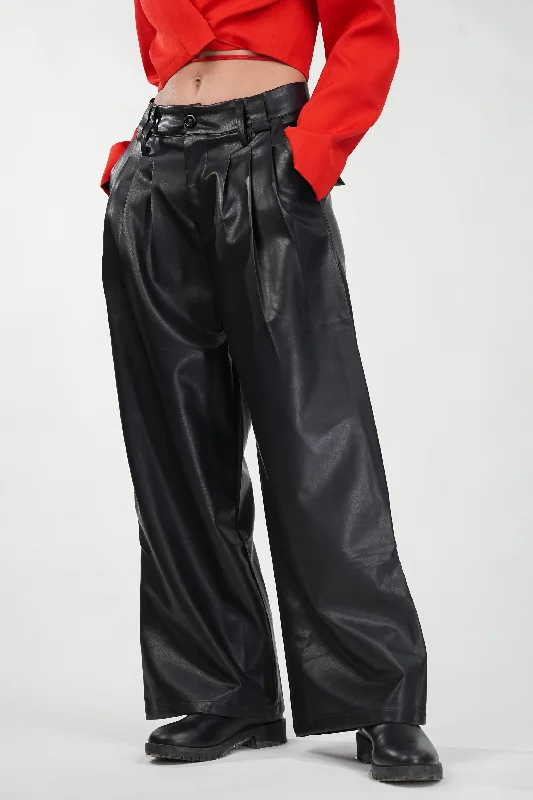 Obsidian Leather High-Waist Pants Chic Black Leggings