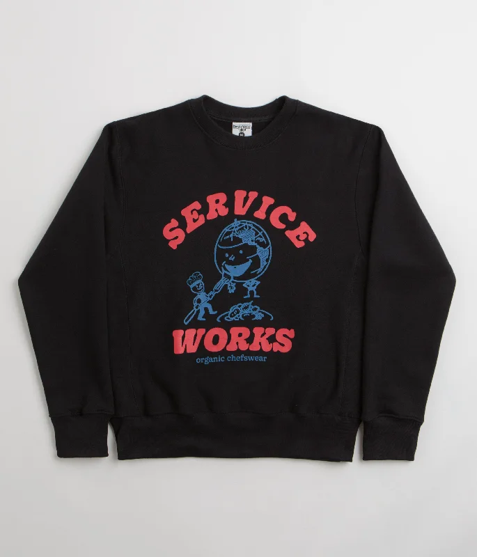 Service Works Organic Chefswear Crewneck Sweatshirt - Black Hoodie with Button Classic Timeless Service Works Organic Chefswear Crewneck Sweatshirt - Black Hoodie with Button Classic Timeless