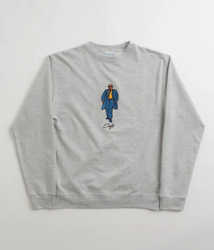 Skateboard Cafe Suit Embroidered Crewneck Sweatshirt - Heather Grey Hoodie with Cropped Fit Short Trendy Skateboard Cafe Suit Embroidered Crewneck Sweatshirt - Heather Grey Hoodie with Cropped Fit Short Trendy