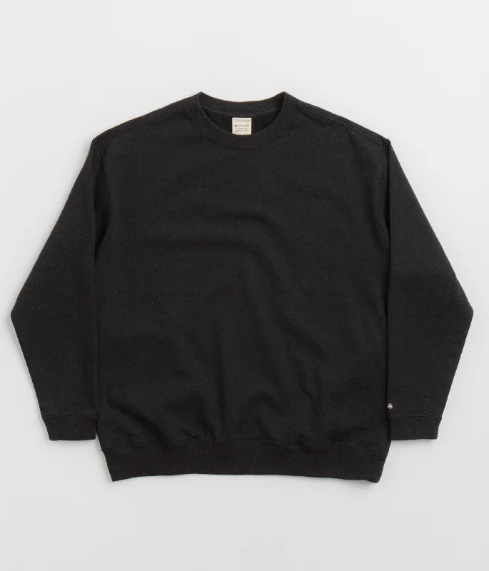 Snow Peak Recycled Cotton Crewneck Sweatshirt - Black Hoodie with Zipper Placket Modern Functional Snow Peak Recycled Cotton Crewneck Sweatshirt - Black Hoodie with Zipper Placket Modern Functional