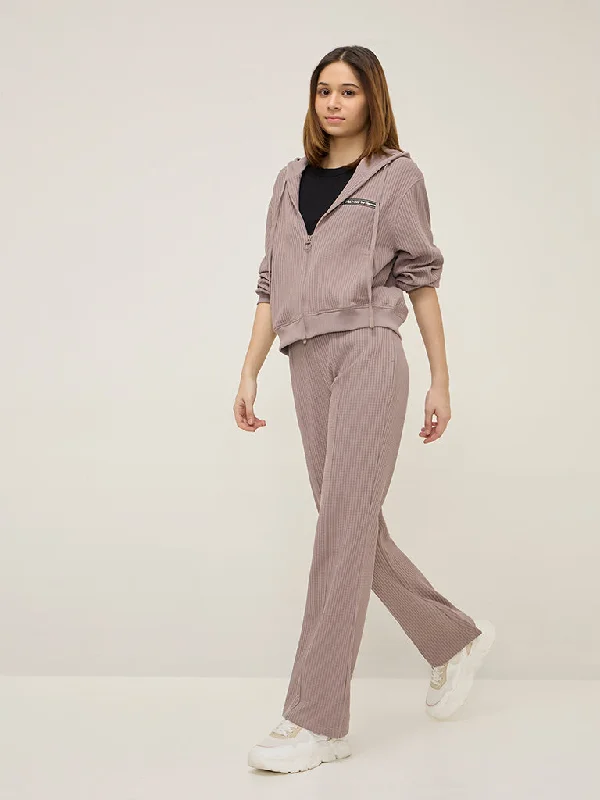 Studiofit Mauve Waffle-Textured High-Rise Track Pants Casual Track Pants
