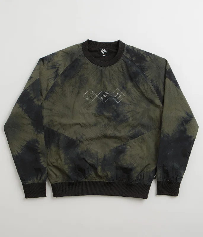 The Trilogy Tapes Tech Sports Crewneck Sweatshirt - Black / Olive Marble Hoodie with Turtle Neck Cozy Winter The Trilogy Tapes Tech Sports Crewneck Sweatshirt - Black / Olive Marble Hoodie with Turtle Neck Cozy Winter