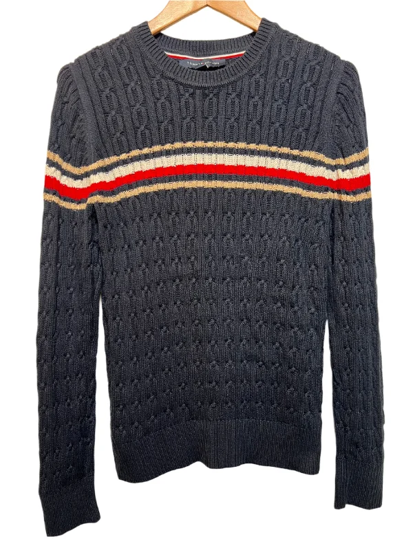 Tommy Hilfiger Navy Striped Women's Sweatshirt (Size M) Hoodie Crop Top Short Trendy Tommy Hilfiger Navy Striped Women's Sweatshirt (Size M) Hoodie Crop Top Short Trendy
