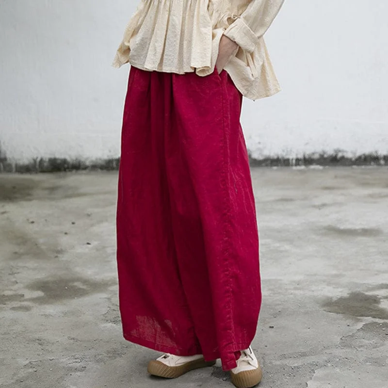 Vibrant Red Cotton Linen Palazzo Pants | Lotus Formal Slim Pants