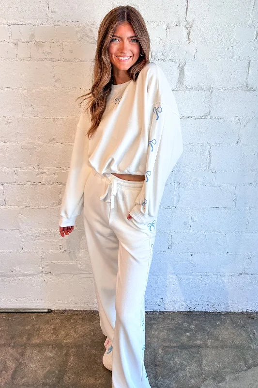 Wide Leg Bow Fleece Pant Casual Track Pants