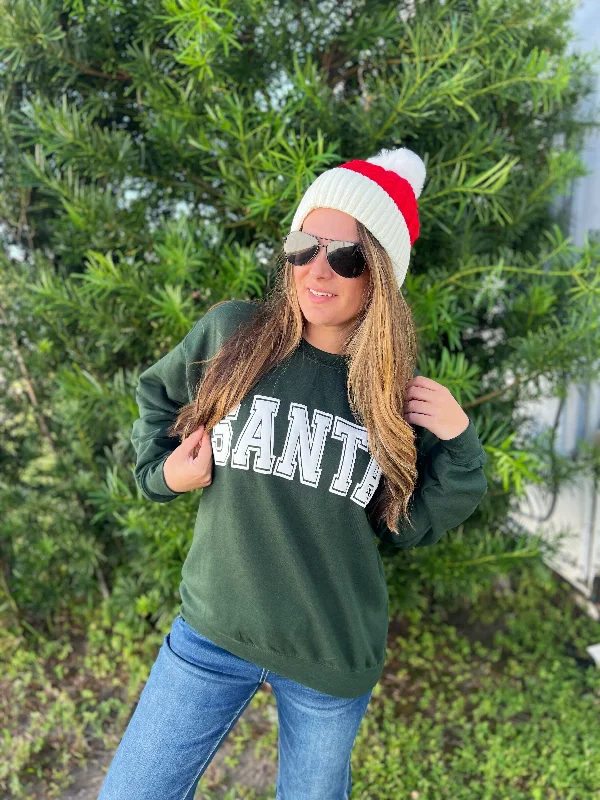 Santa Bold-Letter Sweatshirt by Distressed Vintage Hoodie with Double Zipper Versatile Adjustable