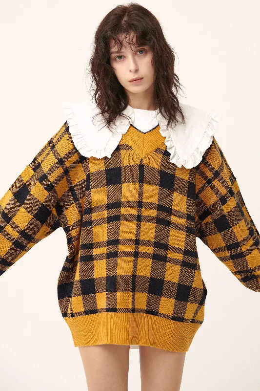 Alexis Oversized Sweater in Plaid Nylon Fabric Polyester Fabric Spandex Fabric